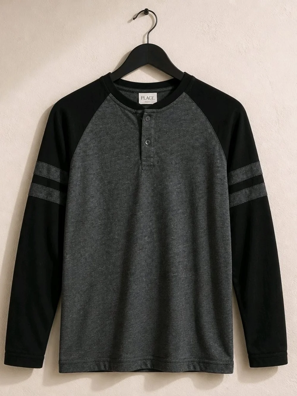The Children's Place Charcoal Gray and Black Raglan Henley Long Sleeve Tee